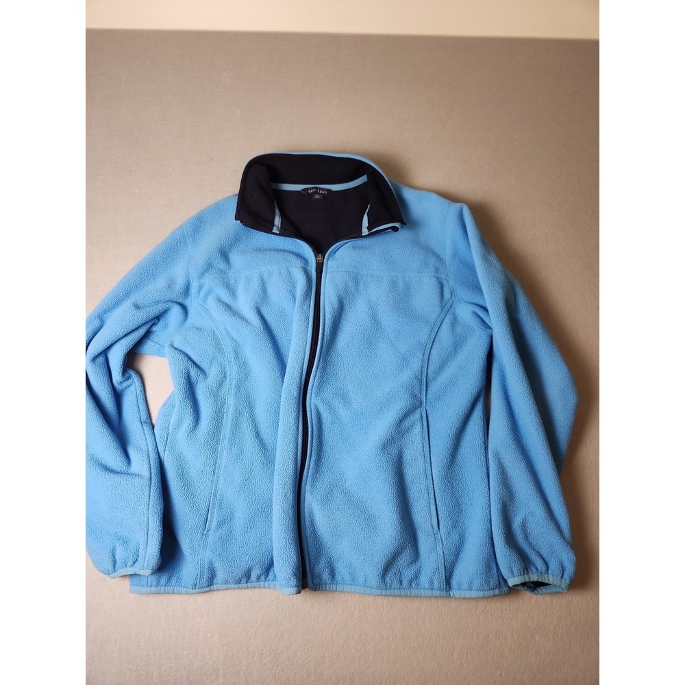 Lands' End Sweatshirt Jacket Womens Large P 14-16 Blue Full Zip Fleece Sweater